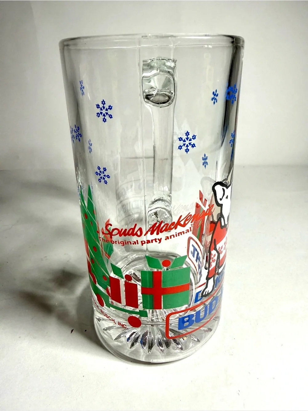 Vintage Spuds MacKenzie Christmas Beer Mug Bud Light Anheuser Busch